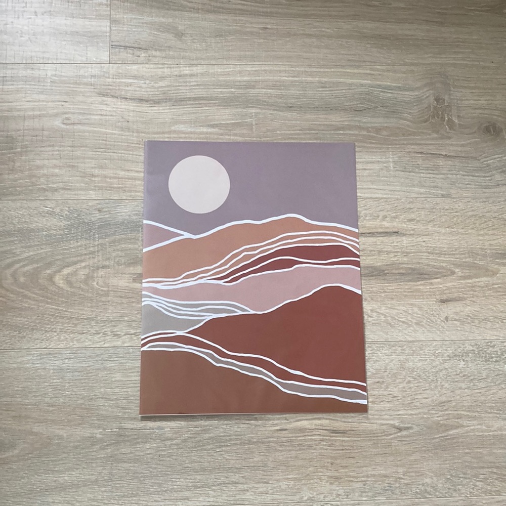 Abstract moon and mountain 11x14” print. Tans/mauve color.